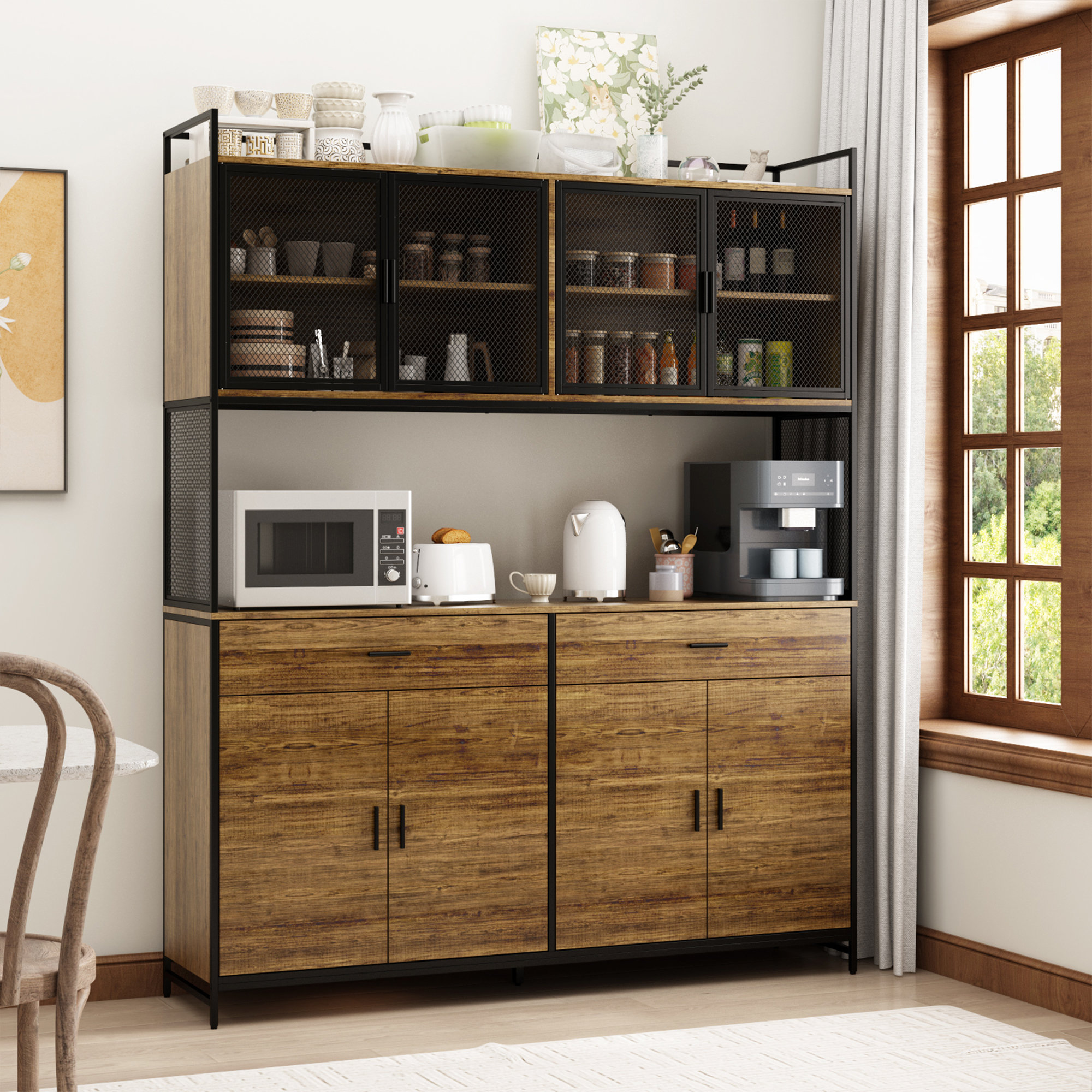 17 Stories 77.4" Freestanding Kitchen Pantry Microwave With